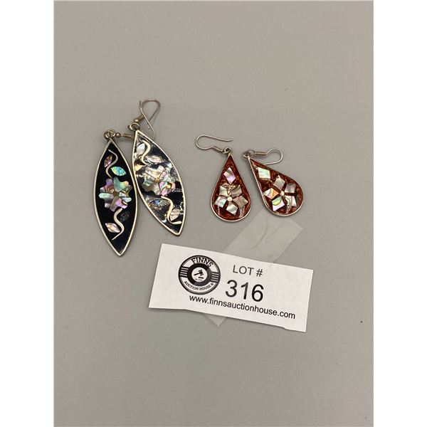 2 Pairs of Vintage Shell Inlaid Earrings