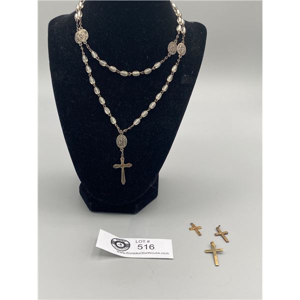 Beautiful 800 Silver Rosary and Gold Filled Crosses