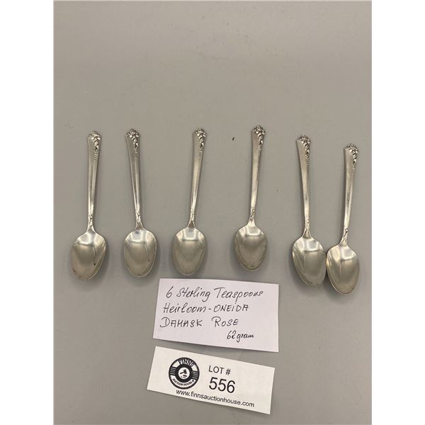 6 Sterling Tea Spoons Heirloom Oneida Damask Rose 62 Gr