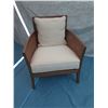 Image 2 : Crate & Barrel Woven Armchair w/ White Seat & Back Cushions