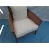 Image 3 : Crate & Barrel Woven Armchair w/ White Seat & Back Cushions