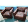 Image 1 : Qty 2 Restoration Hardware Oversized Leather Chairs w/ Metal Studs 35"x27"x30" Back Ht.