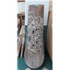 Image 1 : Tall Whitewashed Wooden Vessel w/ Carved Scroll Details 13" Dia, 60" Tall