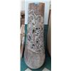 Image 2 : Tall Whitewashed Wooden Vessel w/ Carved Scroll Details 13" Dia, 60" Tall