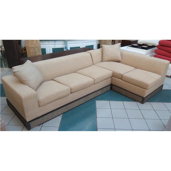 Edward Ferrell Sectional Sofa Sleeper Bed w/ Etched Wooden Base, 120"x75"x27"H
