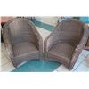 Image 1 : Qty 2 Barrel-Back Outlook Woven Rattan Chairs 32" x 25" x 35" Back Ht.