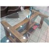 Image 3 : Large Thick Glass Table-Top w/ Wooden Base 100" x 50" (red rolling carts not included). Tiny nick