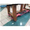 Image 8 : Large Thick Glass Table-Top w/ Wooden Base 100" x 50" (red rolling carts not included). Tiny nick