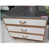Image 1 : Wooden 3-Drawer Nightstand w/Woven Handles & Stone Top 24"x20"x25"H