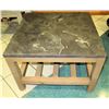 Image 1 : Wooden Side Table w/ Undershelf & Natural Stone Top 26"x26"x18" H