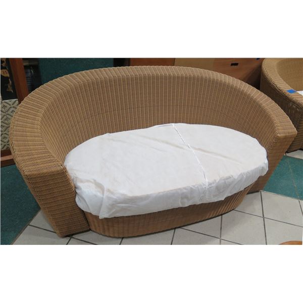 Woven Synthetic Rattan Lounger w/ White Dust Cover Over Cushion 74"x34"