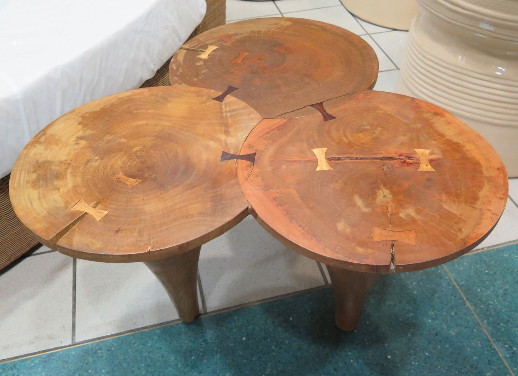 Wooden Tri-Table, Fusion of 3 Round Tables 33