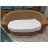 Image 2 : Woven Synthetic Rattan Lounger w/ White Dust Cover Over Cushion 74"x34". Back (top) has slight damag