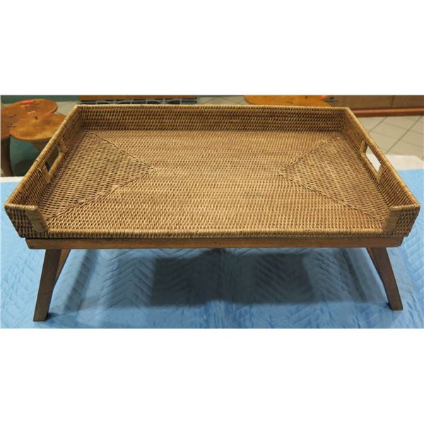 Woven Rattan Bedside Tray w/ Handles & Folding Legs 26"x16"x13"H