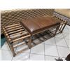 Image 2 : Tommy Bahama Bamboo Rattan Bench w/ Leather Seat 63"x18"x18" H
