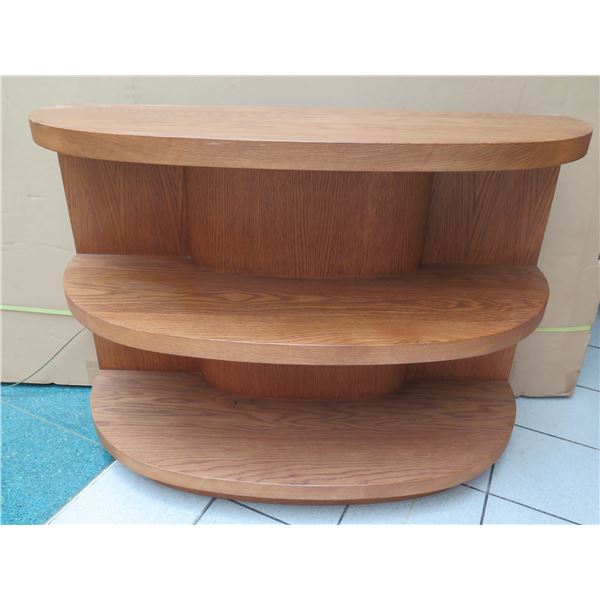 Curved Wooden 3-Tier Shelving Unit 48" x 19" x 34"H (some surface scratches, wear/tear)