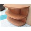 Image 3 : Curved Wooden 3-Tier Shelving Unit 48" x 19" x 34"H (some surface scratches, wear/tear)