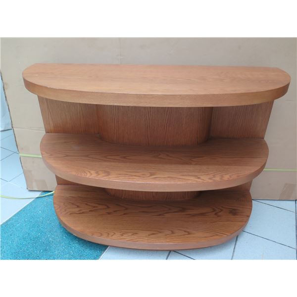 Curved Wooden 3-Tier Shelving Unit 48" x 19" x 34"H (some surface scratches, wear/tear)