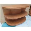 Image 2 : Curved Wooden 3-Tier Shelving Unit 48" x 19" x 34"H (some surface scratches, wear/tear)