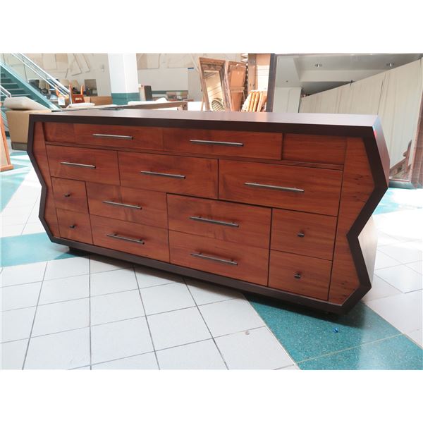 Very Large Geometric Wooden Entertainment Center w/ 13 Drawers 96"x28"x42"H