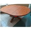 Image 2 : Pottery Barn Round Wooden Table with Leaf Extension, Expands to Oval 72 x 48 x 30