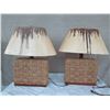 Image 1 : Woven Synthetic Rope Block Lamps w/ Shades (approx. 30"H w/ shades)