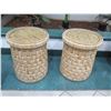 Image 1 : Round Woven Side Tables with Glass Top, Natural Materials 20"Dia, 25"H