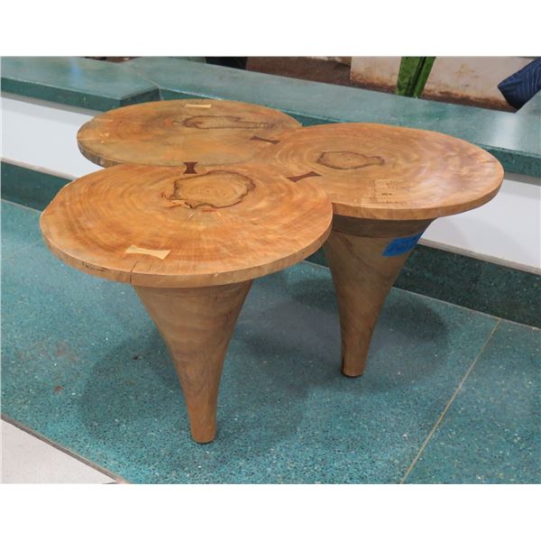 Wooden Tri-Table, Fusion of 3 Round Tables 33"x18"x19"H