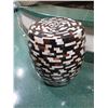 Image 1 : Geometric Patterned Side Table w/ White & Brown Inlaid Pattern 13" Dia, 18.5"H