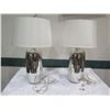Image 1 : Qty 2 Ceramic Mirrored Lamps w/ White Lampshades, Approx. 30" H