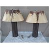 Image 1 : Qty 2 Tall Textured Brown Glazed Ceramic Lamps w/ Shades