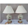 Image 1 : Qty 2 Porcelain Ginger Jar Lamps w/ Shades, Tropical Flowers, Artist Pamela Shirley (approx. 31"H w/