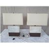 Image 1 : Qty 2 Short Solid Stone Block Lamps w/ Shades (approx. 16"H w/ shades)