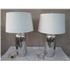 Image 1 : Qty 2 Ceramic Mirrored Lamps w/ White Lampshades, Approx. 30" H