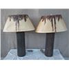Image 1 : Qty 2 Tall Textured Brown Glazed Ceramic Lamps w/ Shades