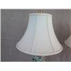 Image 2 : Qty 2 Tall Glazed Porcelain Cylinder Lamp w/ Shades (approx. 33"H w/ shades)