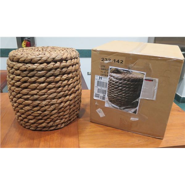 New Crate & Barrel Samar Ottoman Side Table, Thick Woven Design (17" Dia, 19"H)