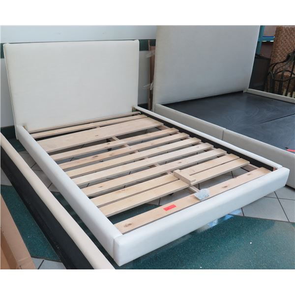 Full-Size Crate & Barrel Merrick Bed Frame w/ Upholstered Headboard & Sides, Cream/Sand, Outer Frame