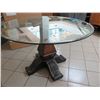 Image 2 : Glass Tabletop w/ Carved Wooden Pedestal Base, 48" X 31", Hooker Preston Ridge