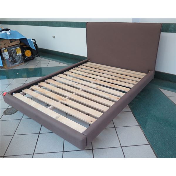 New Full-Size Crate & Barrel Merrick Bed Frame w/ Upholstered Headboard & Sides, Dark Brown, Outer F