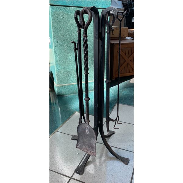 Wrought Iron Fireplace Tools and Rack