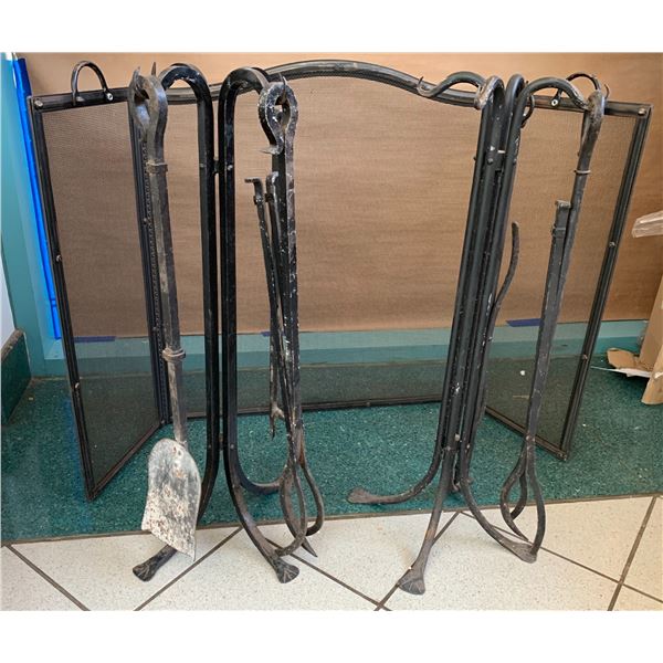 Fireplace Screen & Wrought Iron Fireplace Tools w/ Racks