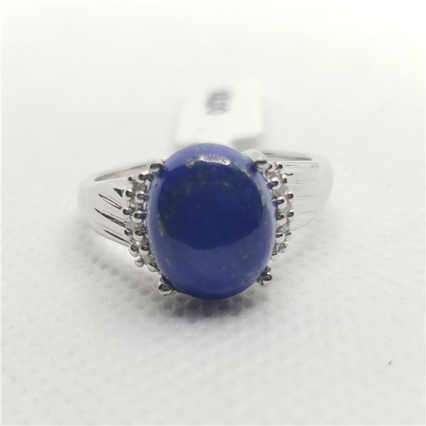 Sterling silver lapis, white diamond ring