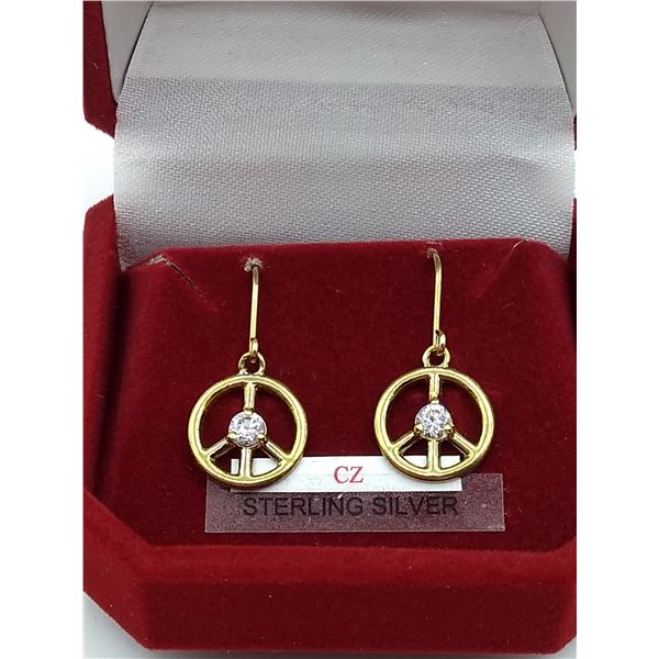 Sterling silver Plated CZ “peace sign” earrings