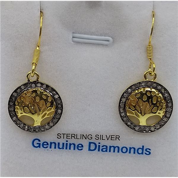 Sterling silver yellow gold plated Diamond earrings W/appraisal