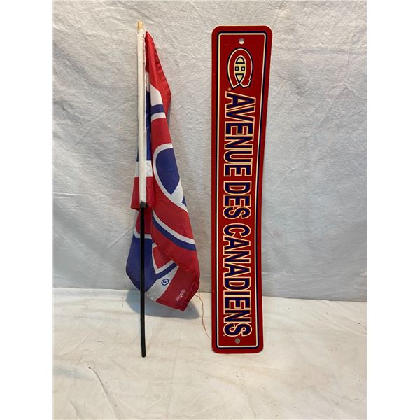 Montreal Canadians flag and sign