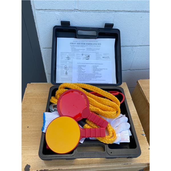 First aid car kit, booster cables ect