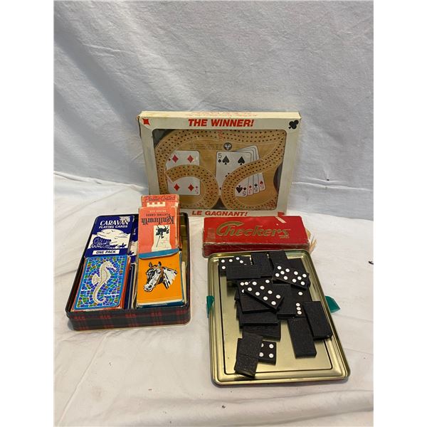 Cards, crib board dominos