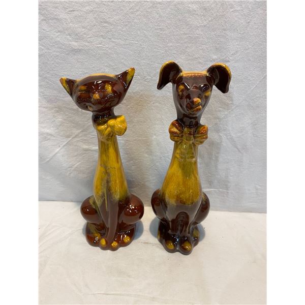 Pottery dog and cat 23 inches tall