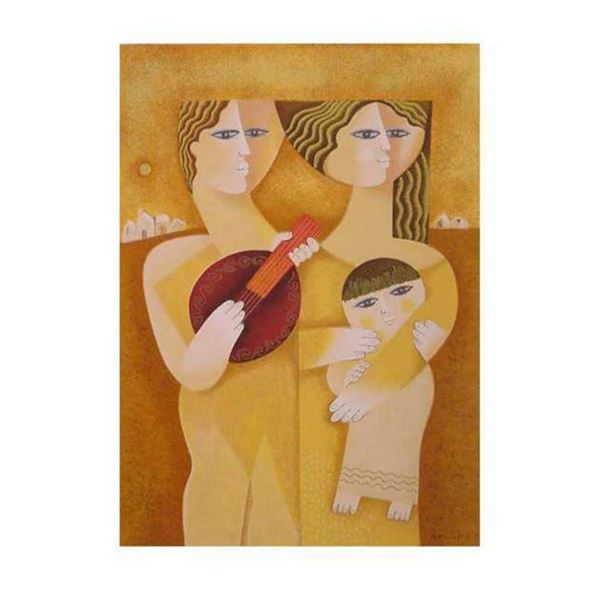 Samy Briss, "Trio a la Guitare" Hand Signed Limited Edition Serigraph with Lette